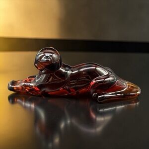 1980s Heisey Imperial Glass Amber Panther Tiger Cat Paperweight Figurine
